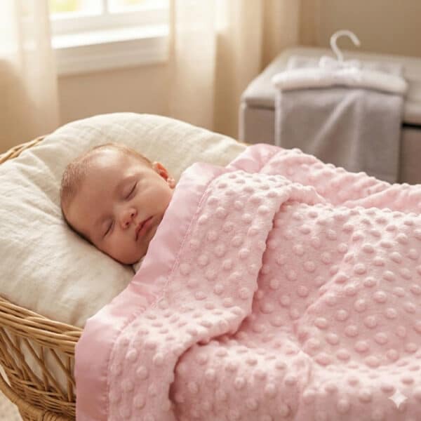 Rosa babyfilt med sovande bebis