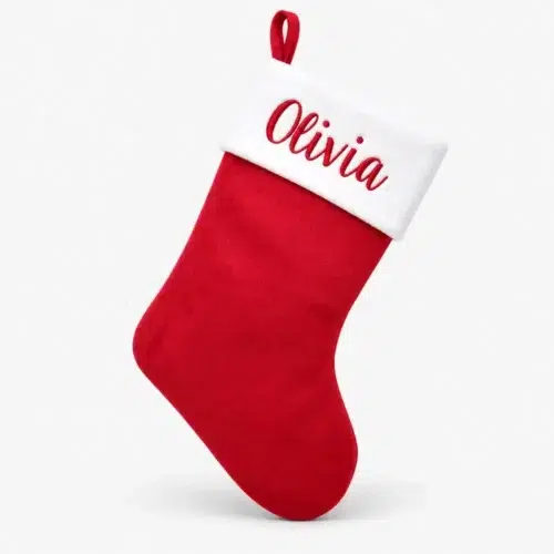 Röd julstrumpa med namn, 45 cm
