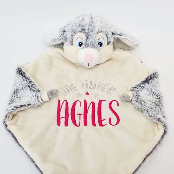 Snuttefilt med namn kanin grå