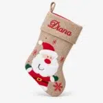 Brun julstrumpa med glad tomte, 45 cm