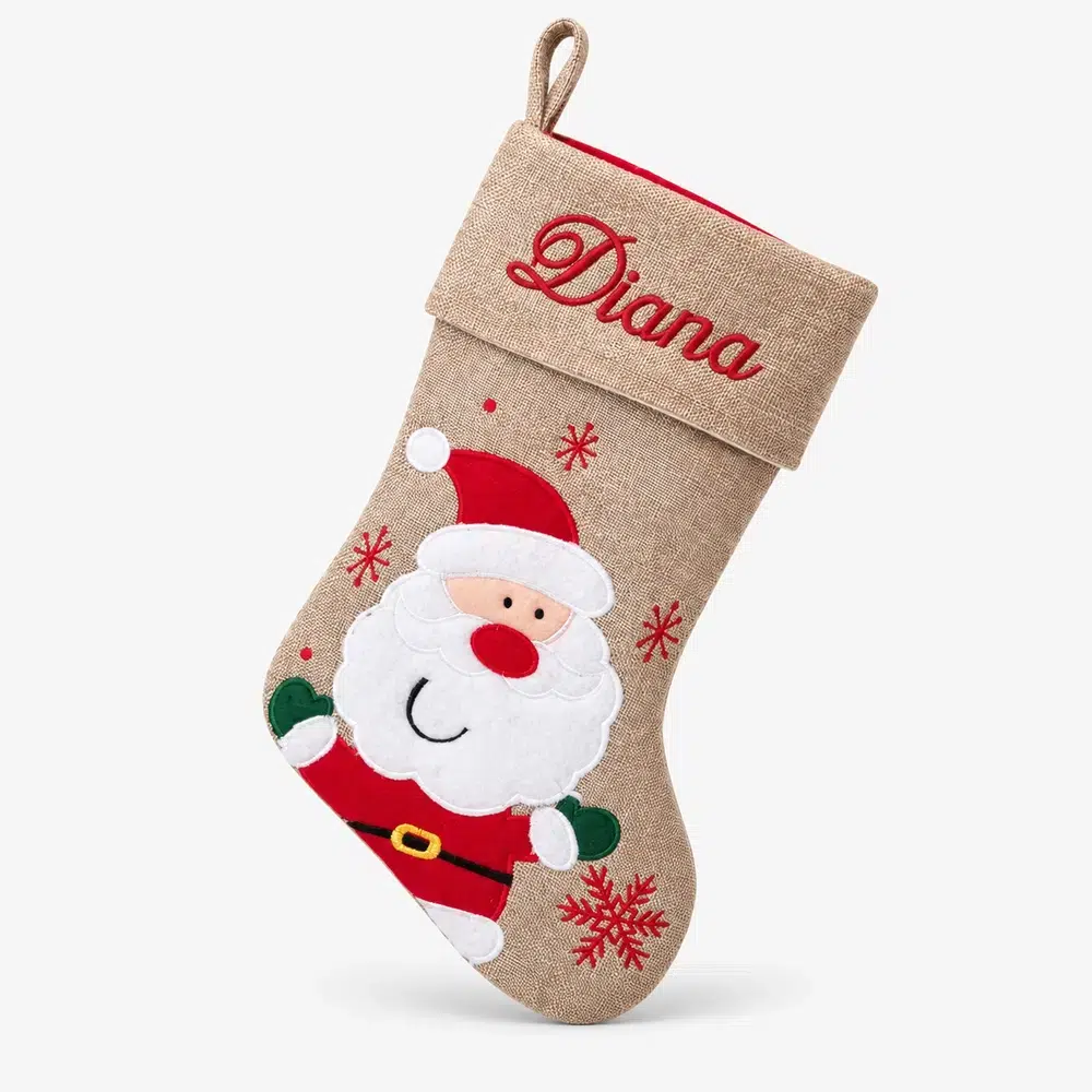Strumpa-13-1000px Brun julstrumpa med glad tomte, 45 cm