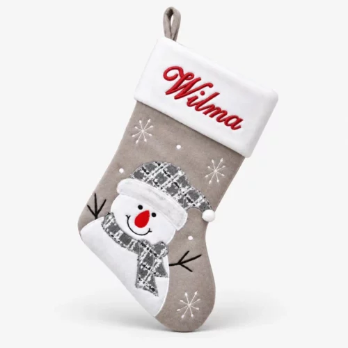 Julstrumpa med namn och snögubbe, 45 cm