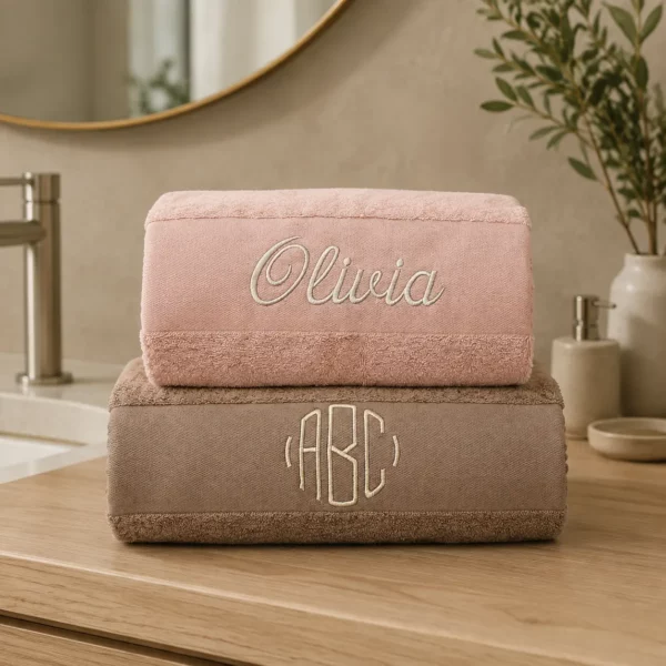 Handduk med namn brun OEKO-TEX