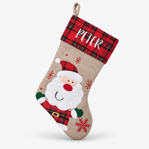 Rutig julstrumpa med namn och tomte