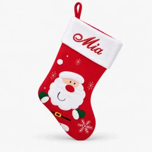 Röd strumpa med fin tomte, 45 cm