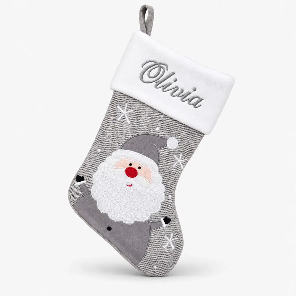gra-vavd-strumpa-med-tomte-45-cm Grå vävd strumpa med tomte, 45 cm