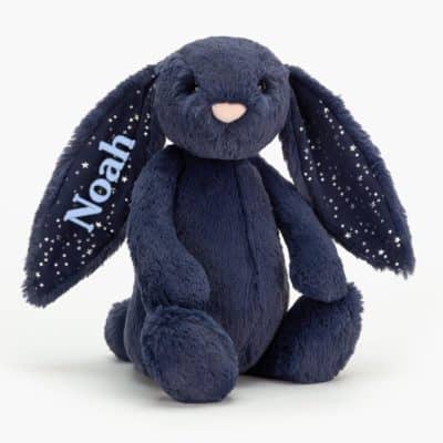 Kanin gosedjur med namn marinblå jellycat