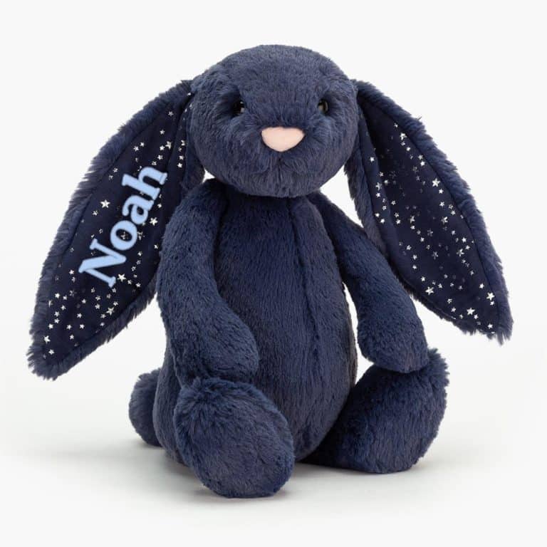 Kanin gosedjur med namn marinblå jellycat