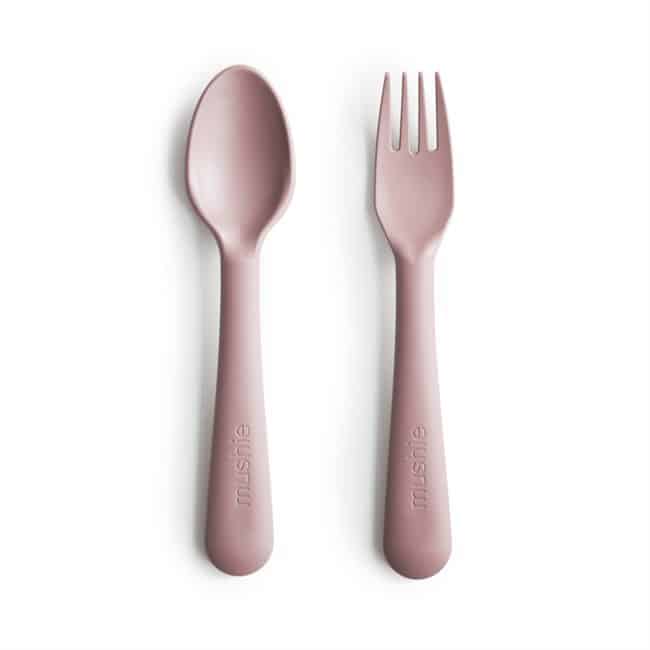 Sked och gaffel rosa mushie