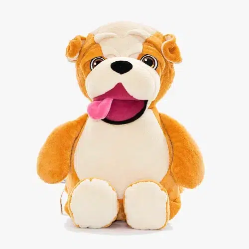 Bulldog mjukisdjur med namn broderat