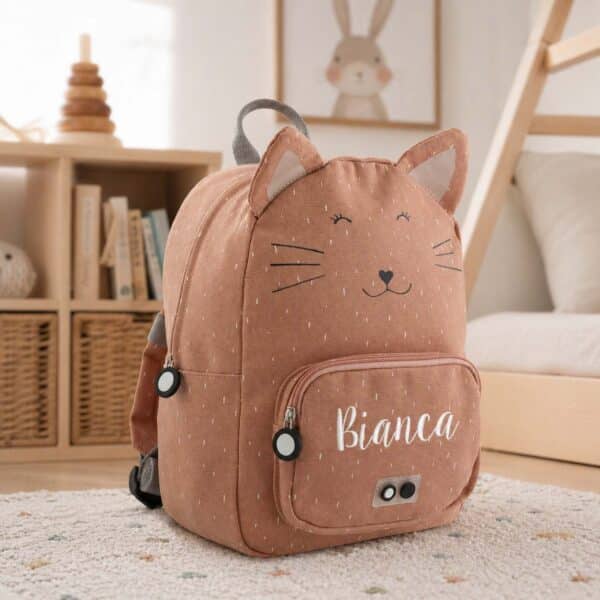 Ryggsäck för barn med namn broderat, kattmotiv
