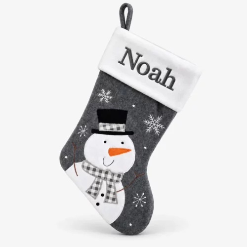 Mörkgrå julstrumpa med snögubbe