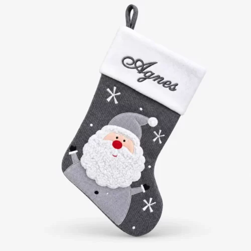 Grå vävd julstrumpa med namn