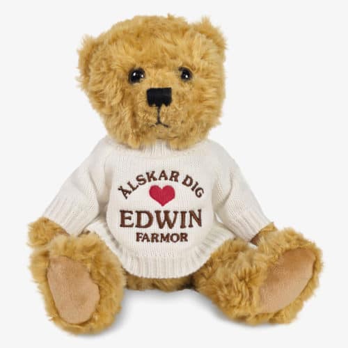 Teddybjörn med namn. Personlig nalle med egen text.