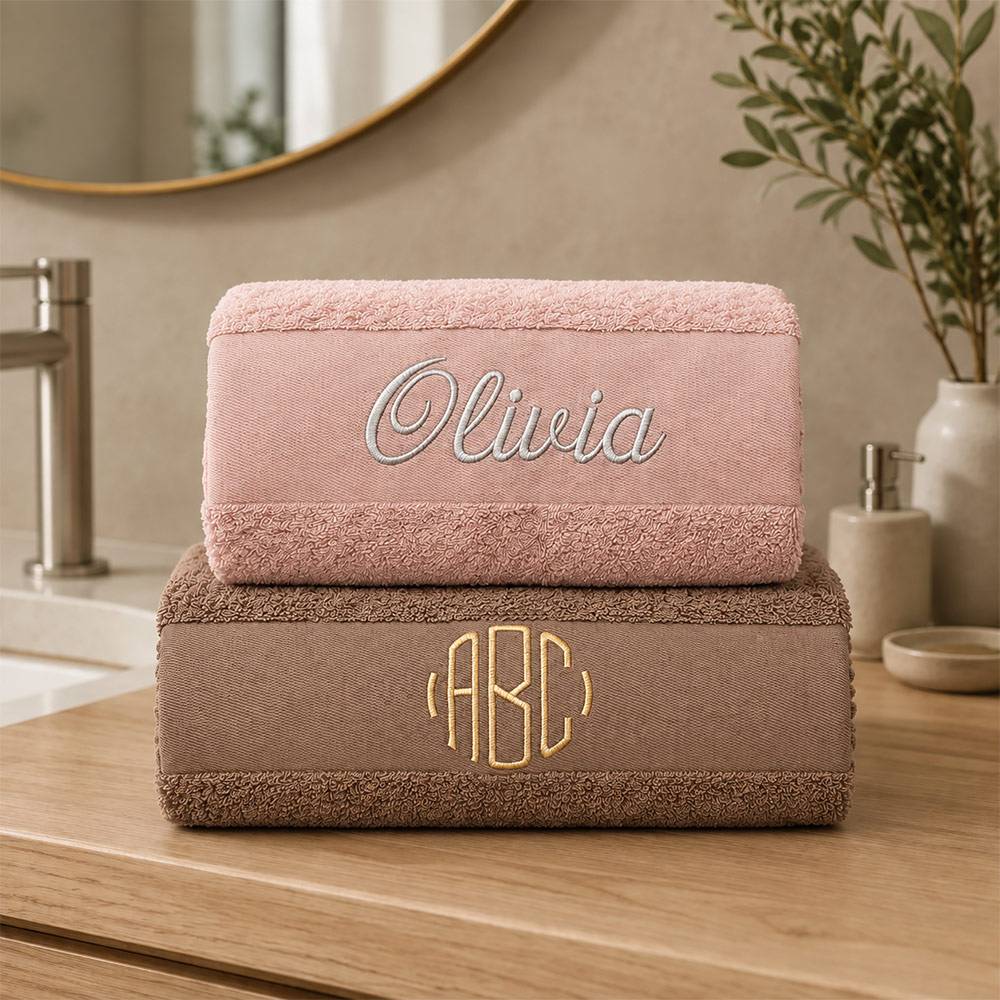 Brun handduk med namn och monogram