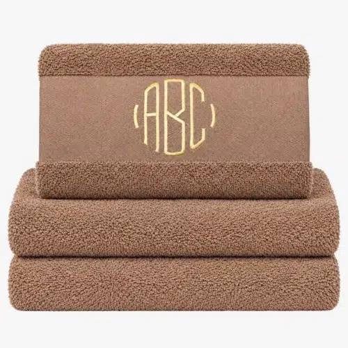Brown towel with monogram