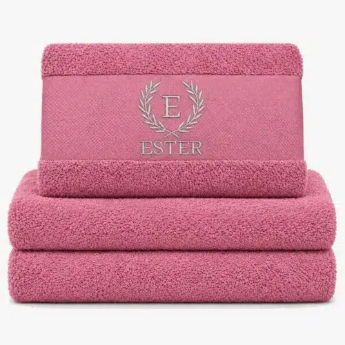 magnolia colored towel with name embroidered