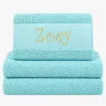 Mint colored towel with name