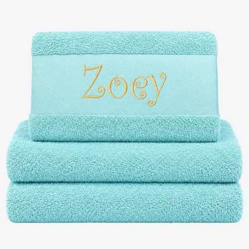 Mint colored towel with name