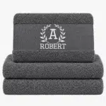 Dark gray towel with name
