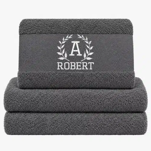 Dark gray towel with name