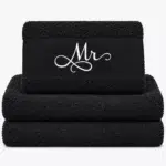 black towel with the names Mr and Mrs