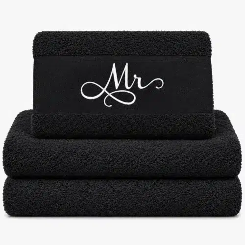 black towel with the names Mr and Mrs
