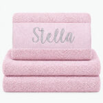 Pink personalized towel with embroidered name