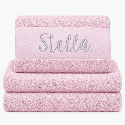 Pink personalized towel with embroidered name