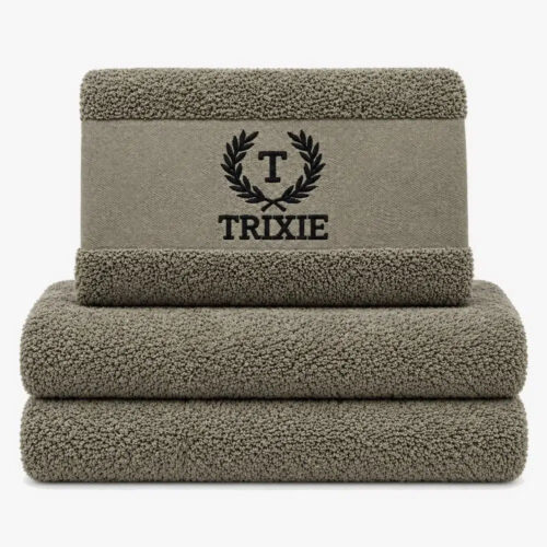 Olive green personalized towel with embroidered name