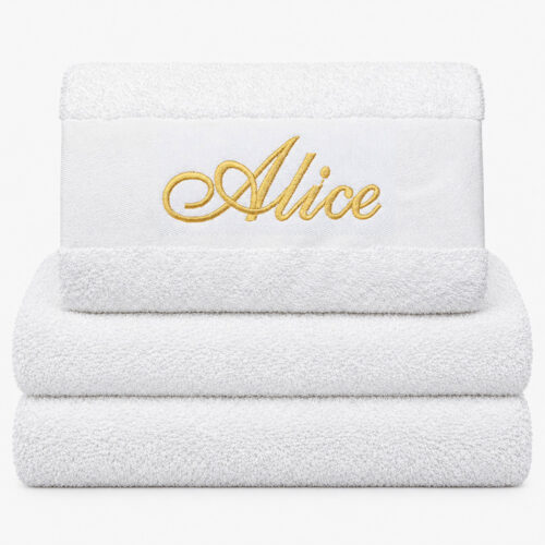 Personalized white towel with name embroidered